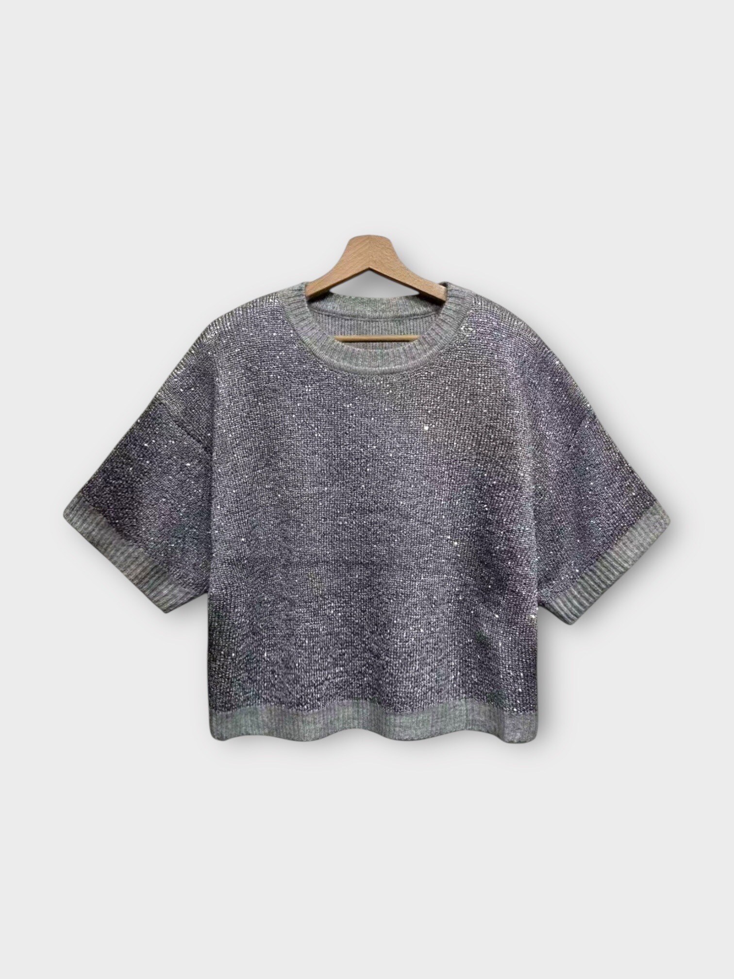 Wholesaler LAFÉEROSE - Pull with woolen wool sparkling round neck short sleeves