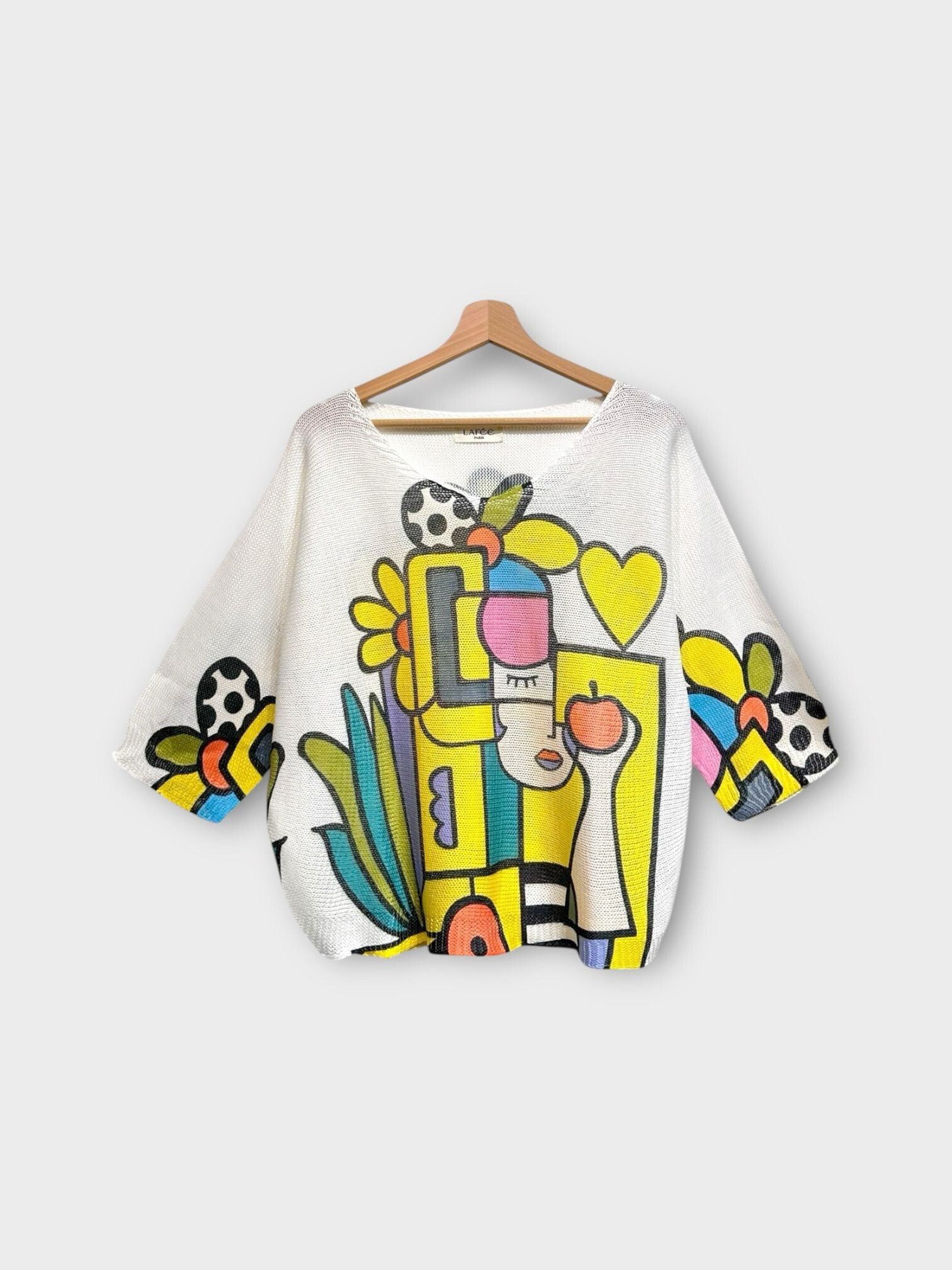 Grossiste LAFÉEROSE - Top - Pull en crochet col V a imprimé art coloré en viscose oversize casual