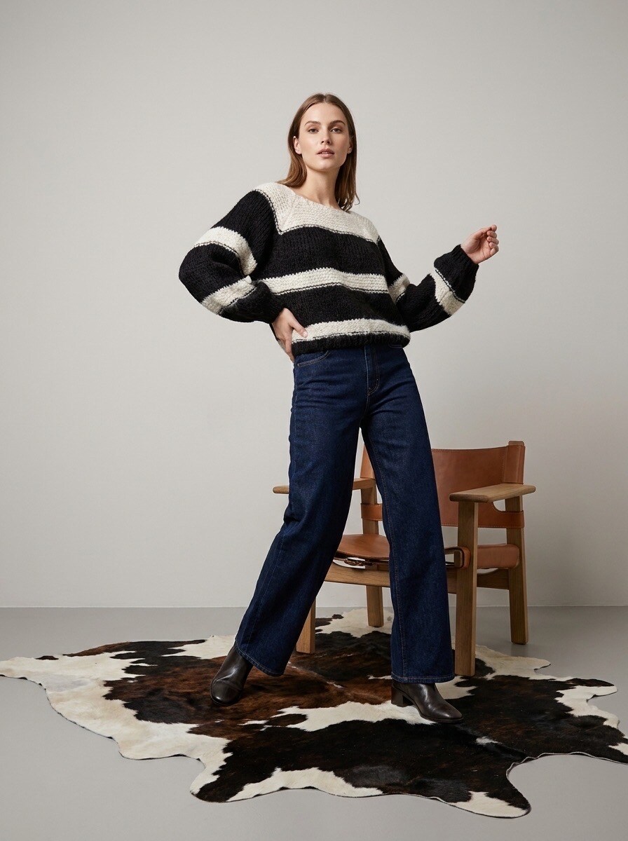 Grossiste LAFÉEROSE - PULL TOP EN LAINE À RAYURES COL BATEAU BARDOT NEW TENDANCE HIVER AUTOMNE