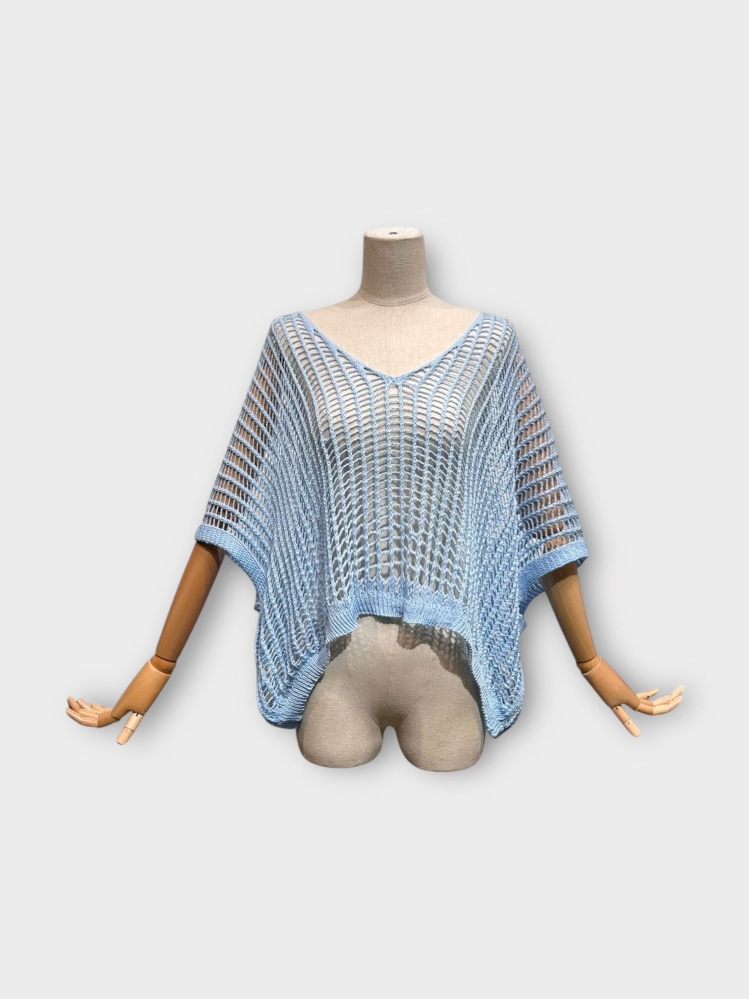 Grossista LAFÉEROSE - Alto -maglione di cotone aperto -Collar V -Ceck con punti larghi e sciolti, manici per pipistrelli