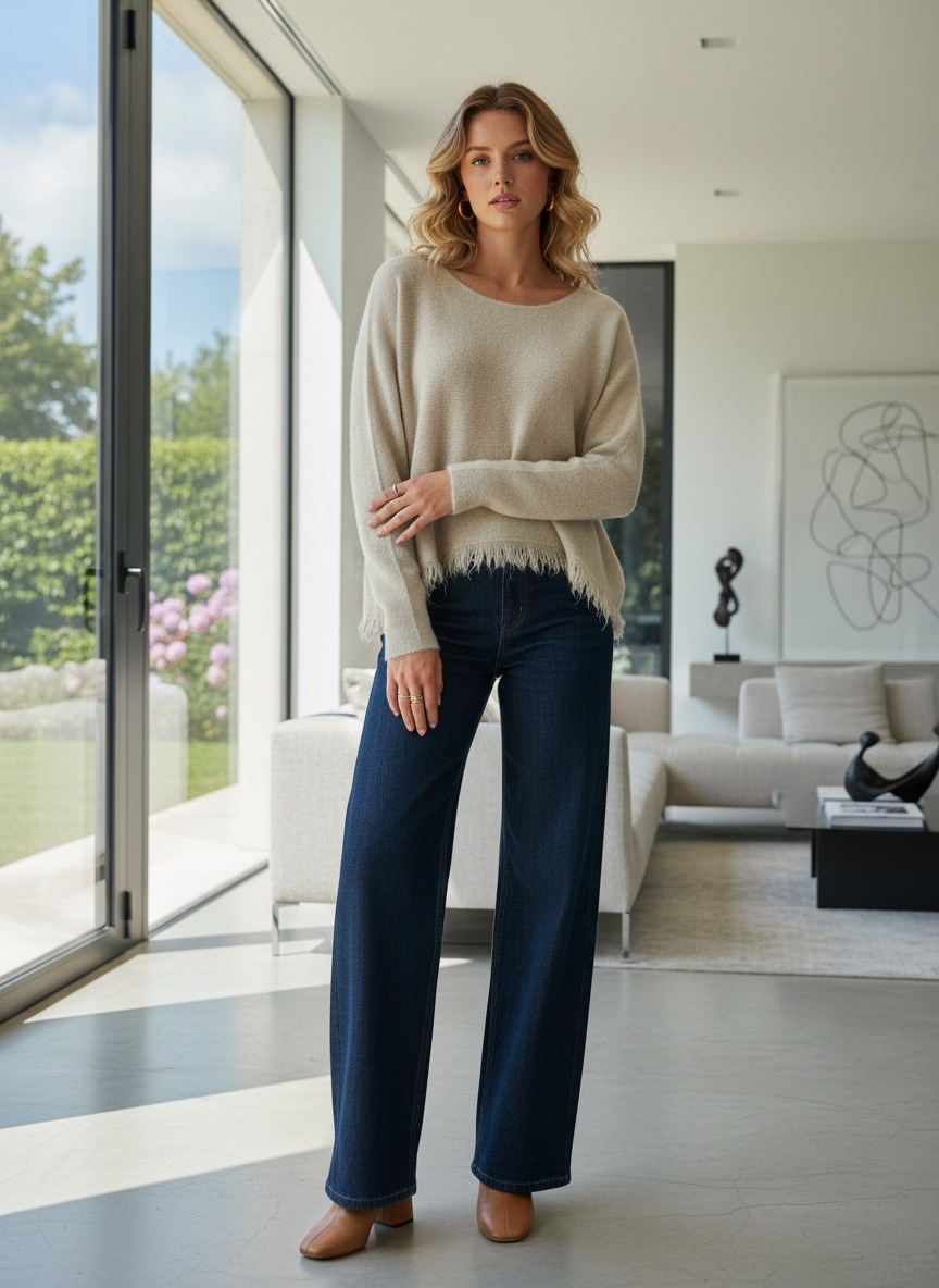 Grossiste LAFÉEROSE - PULL TOP ALPAGA COL ROND MANCHES LONGUES TOUT DOUX FROUFROU/FRANGES LOLITA
