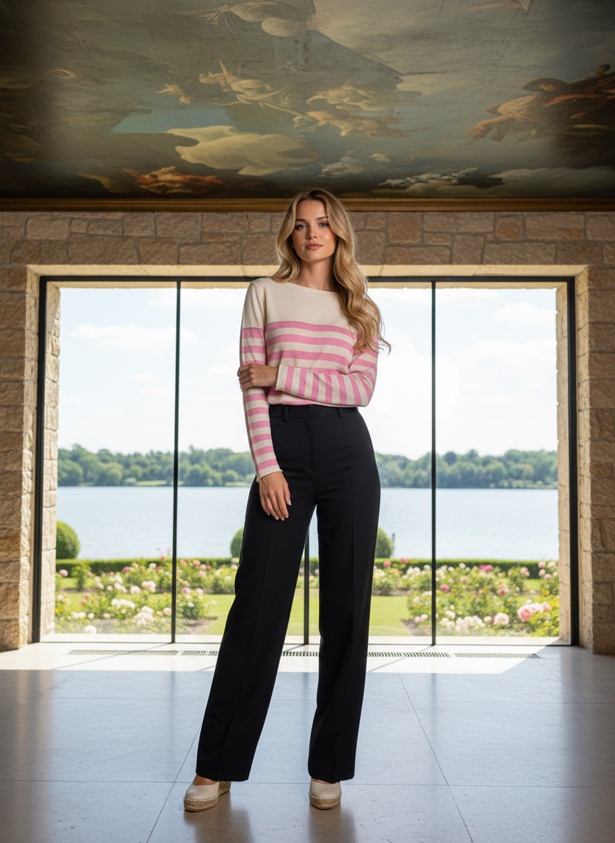Großhändler LAFÉEROSE - Fluid feiner Blitzpullover in Viskose mit langen Hals mit Marinin gestreift
