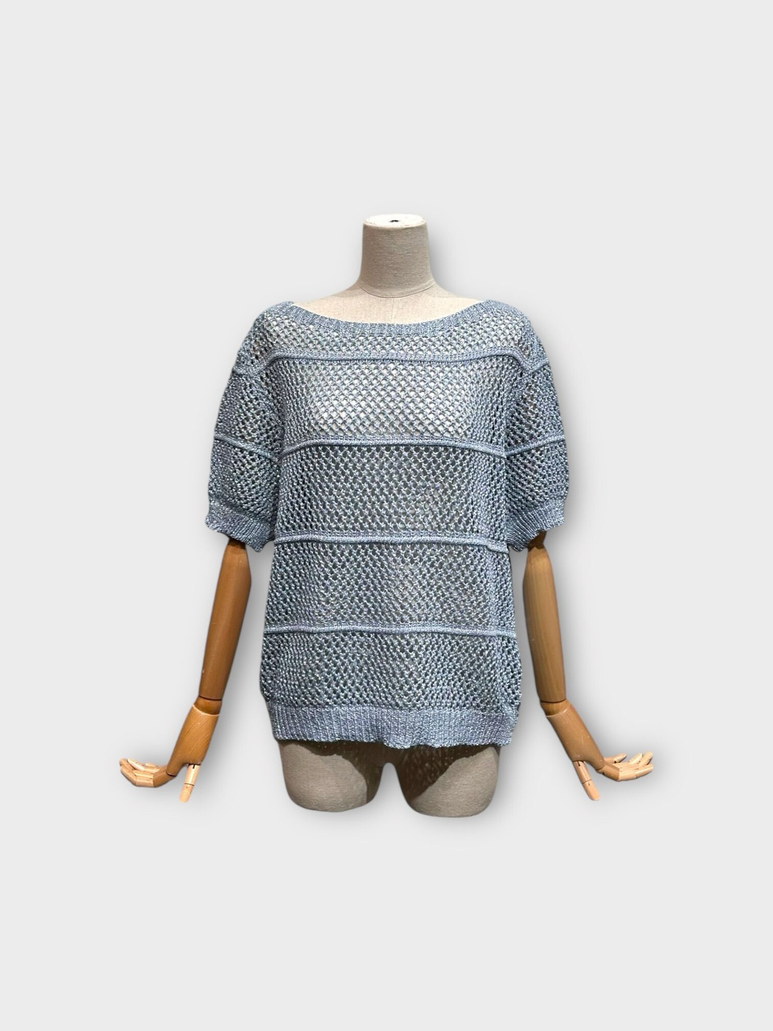 Grossista LAFÉEROSE - Maglione top in uncinetto morbido in viscosa scintillanti chic e bohémien maniche corte