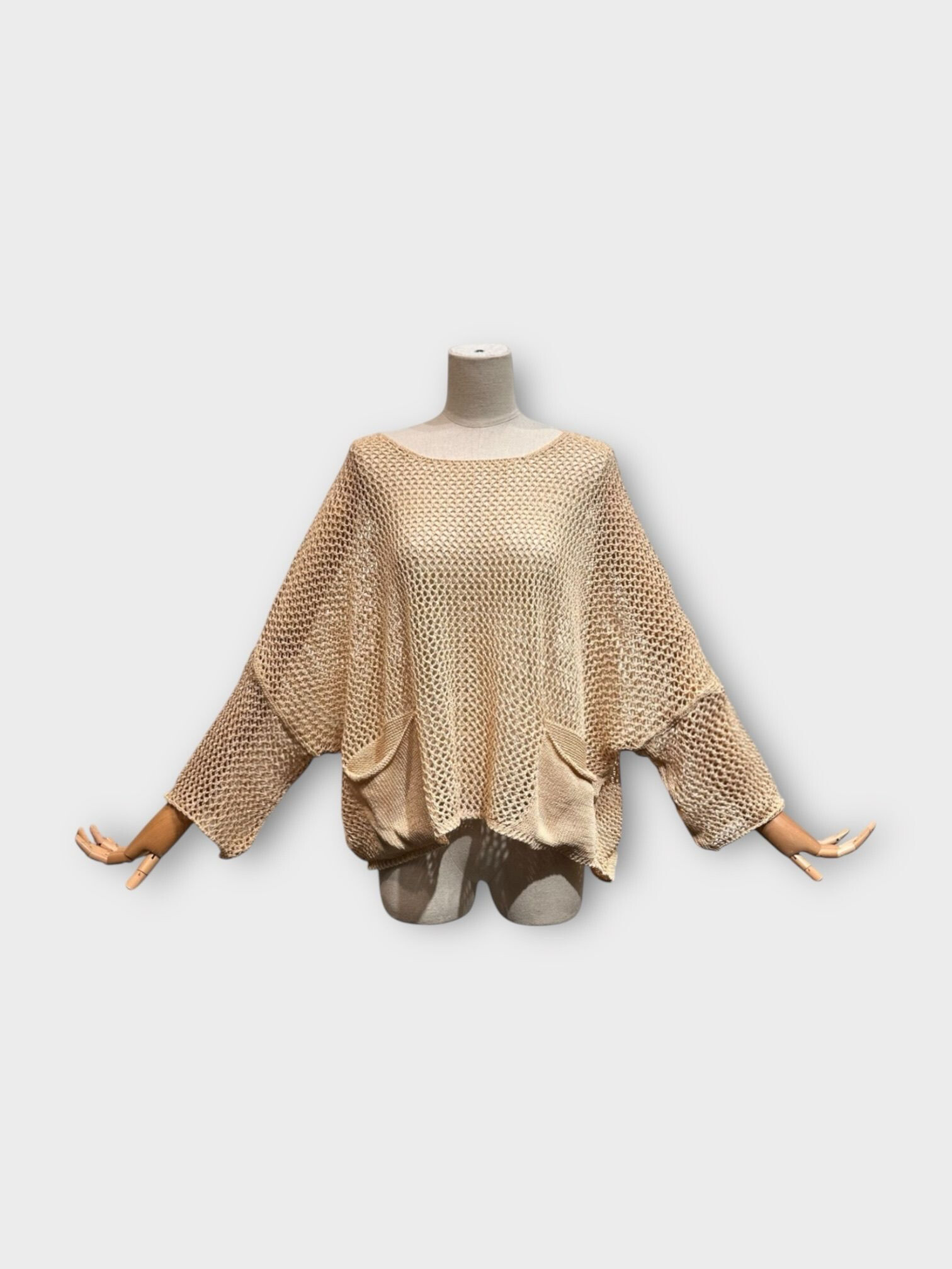 Grossiste LAFÉEROSE - Haut - Pull en coton col rond, maille ajourée, ample et fluide, confortable
