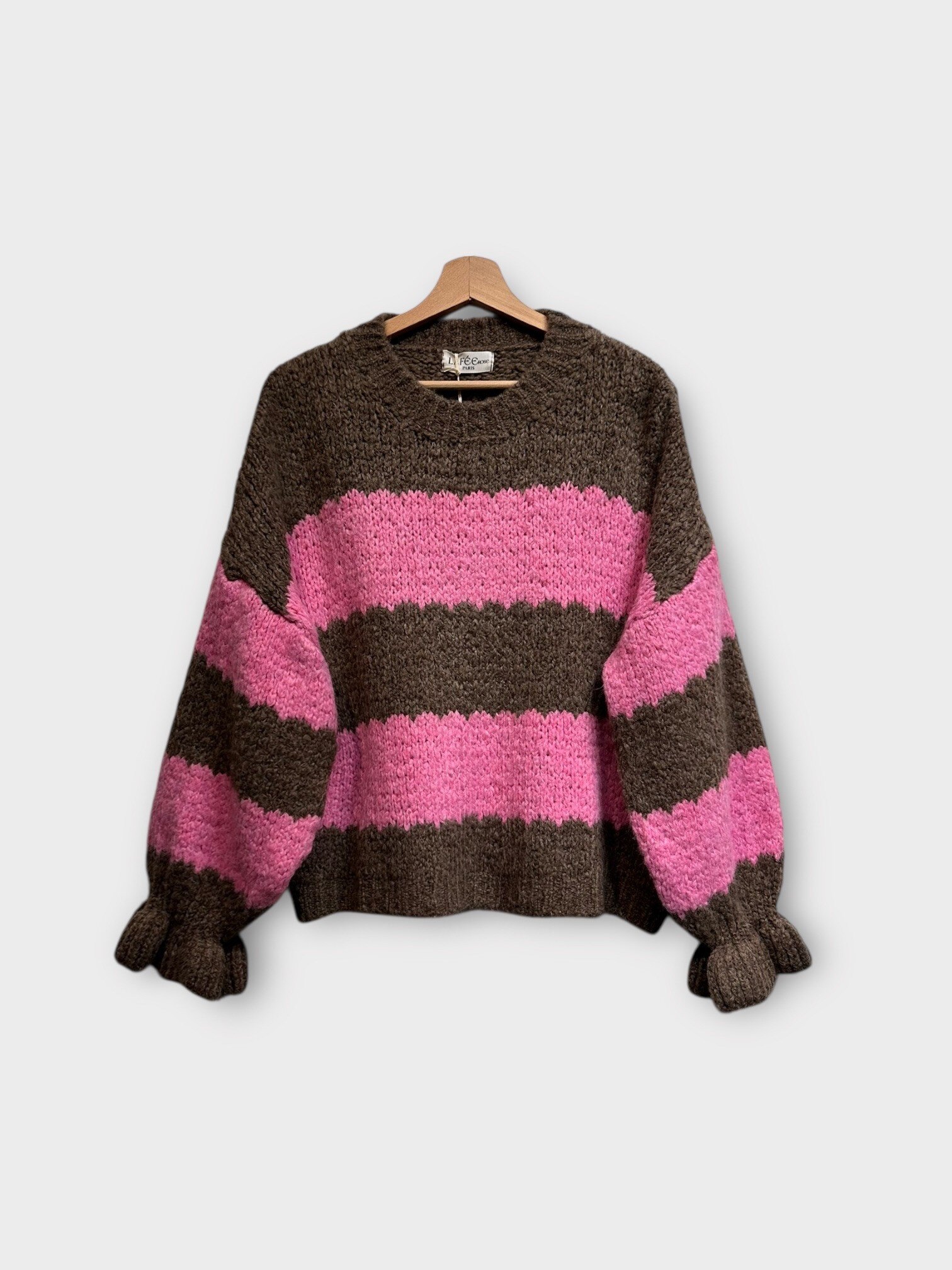 Wholesaler LAFÉEROSE - Striped wool and viscose blend sweater with trumpet sleeves