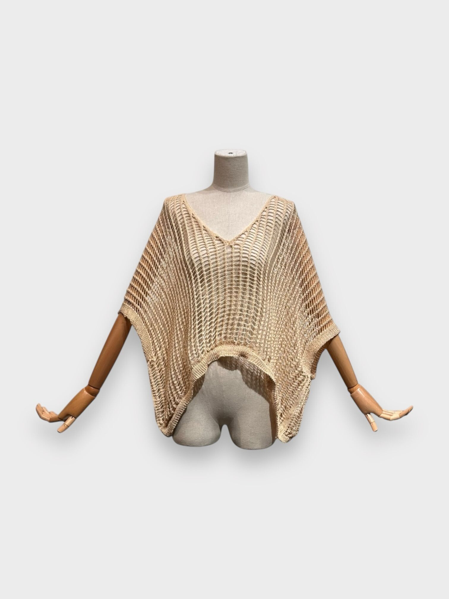 Grossista LAFÉEROSE - Alto -maglione di cotone aperto -Collar V -Ceck con punti larghi e sciolti, manici per pipistrelli