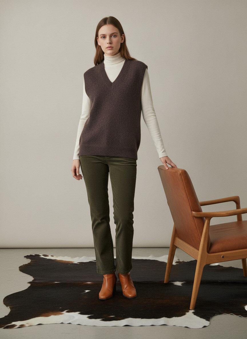 Grossista LAFÉEROSE - Maglione senza maniche in alpaca morbidissimo con scollo a V leggero