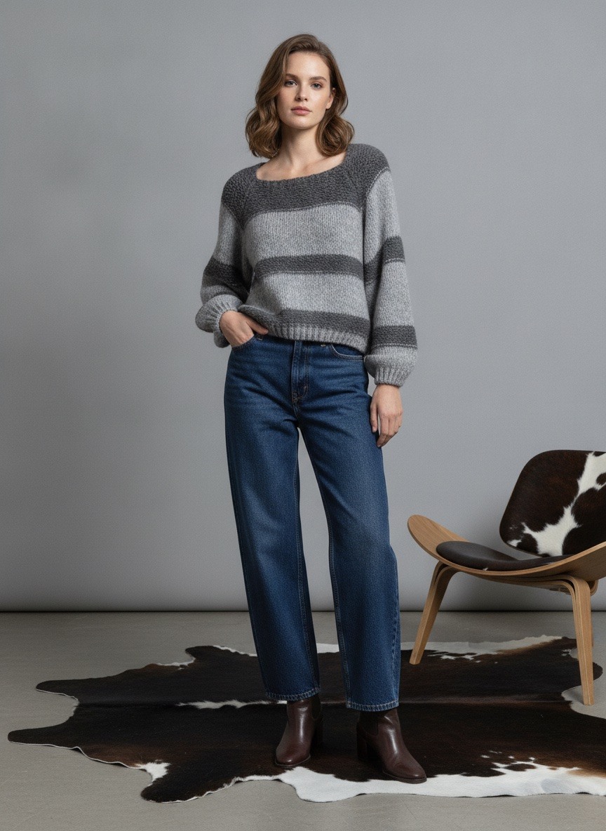Grossiste LAFÉEROSE - PULL TOP EN LAINE À RAYURES COL BATEAU BARDOT NEW TENDANCE HIVER AUTOMNE