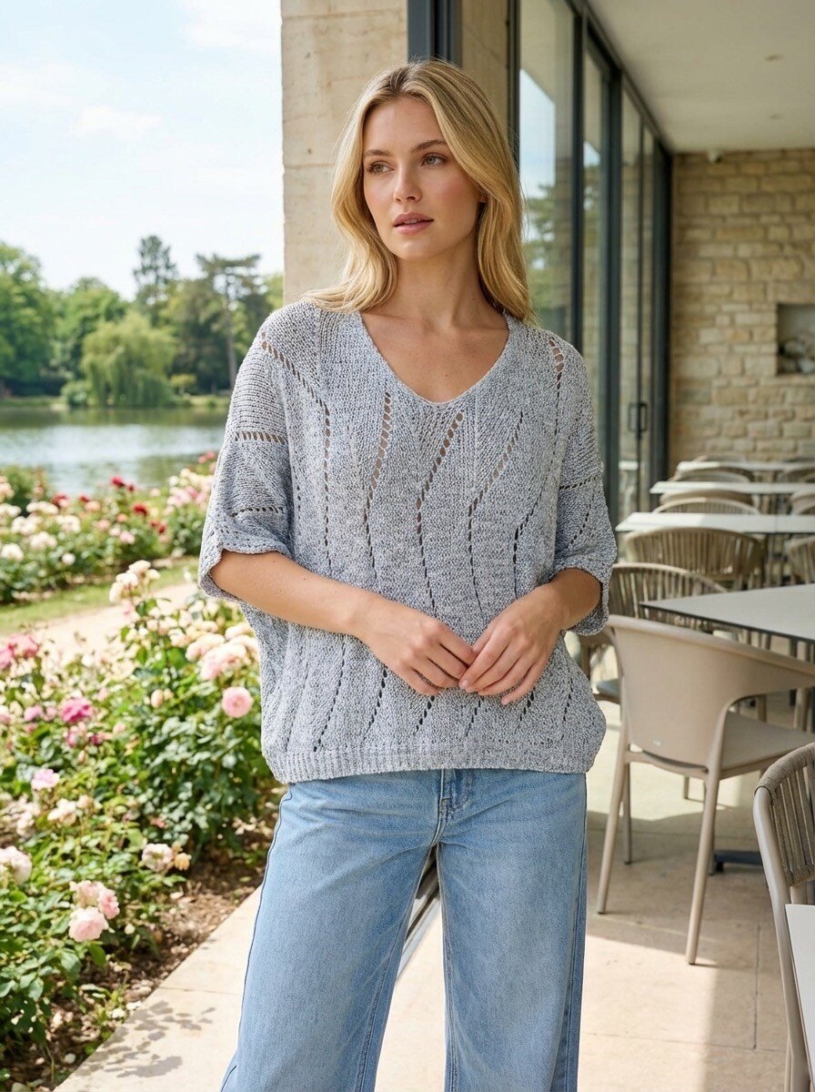 Großhändler LAFÉEROSE - Sehr weicher Baumwollhäkchen Pullover lose und ausgestellte übergroße Bohemian