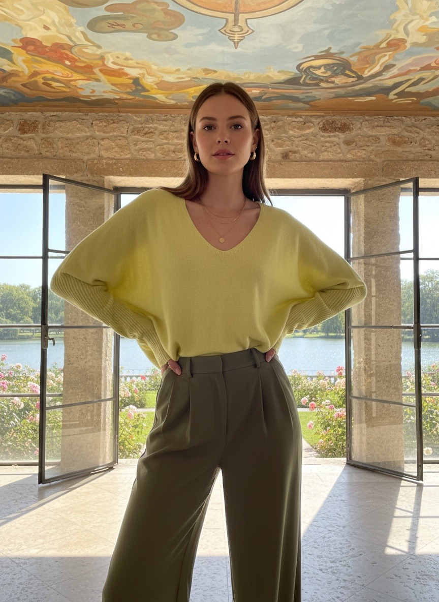 Grossista LAFÉEROSE - Top Style Uni T -Shirt -Mickeatro leggero in Modal V -Neck con maniche corte