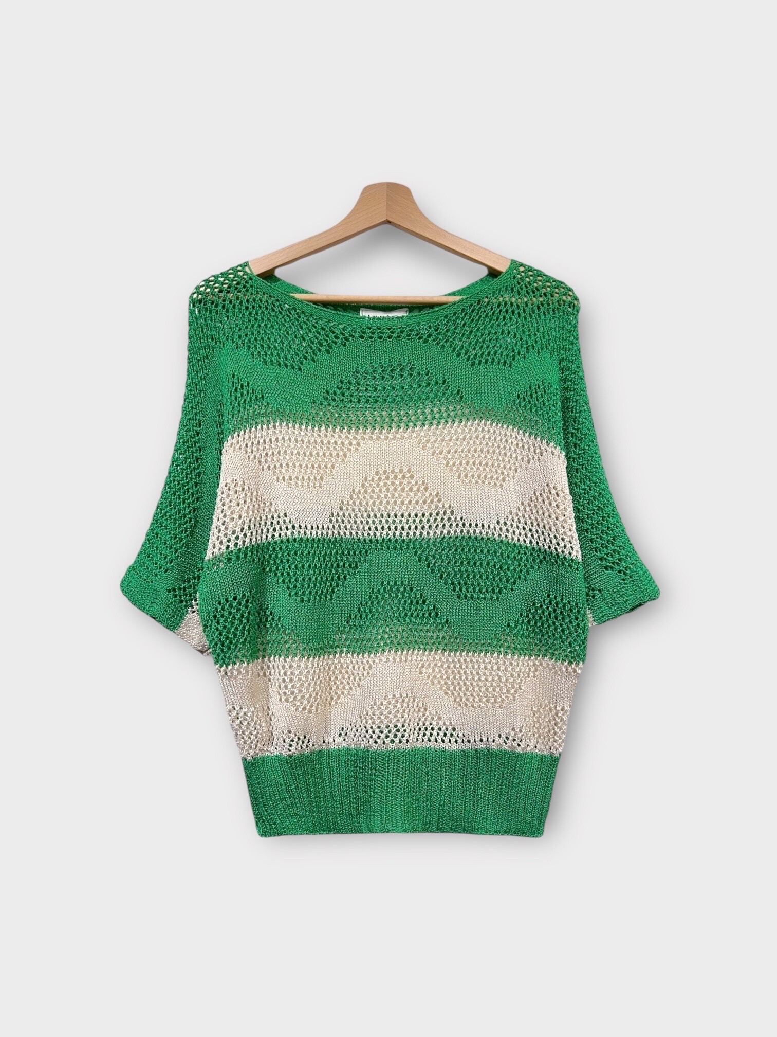 Grossista LAFÉEROSE - Top maglione oversize all'uncinetto con maniche a 3/4 in maglia traforata a righe e scollo tondo