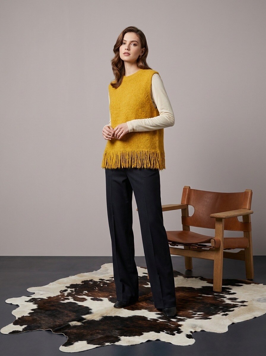 Grossiste LAFÉEROSE - Pull doux sans manches à franges en 40% mohair et 10% laine