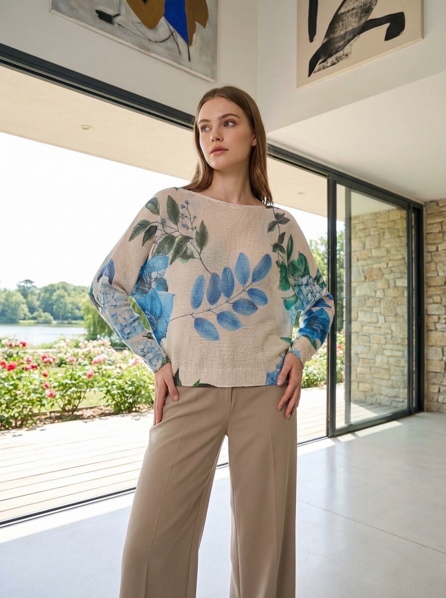 Grossiste LAFÉEROSE - Top - Pull en crochet a imprimé fleuri colorés en viscose  manches longues