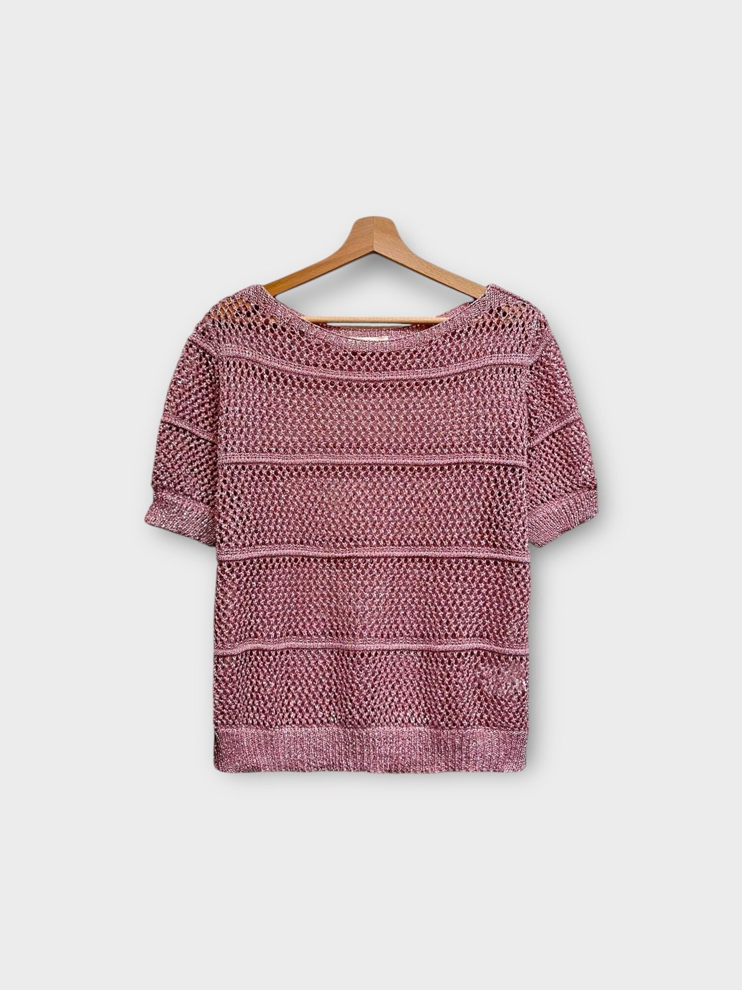 Wholesaler LAFÉEROSE - Top sweater in soft crochet in viscose sparkling chic and bohemian short sleeves