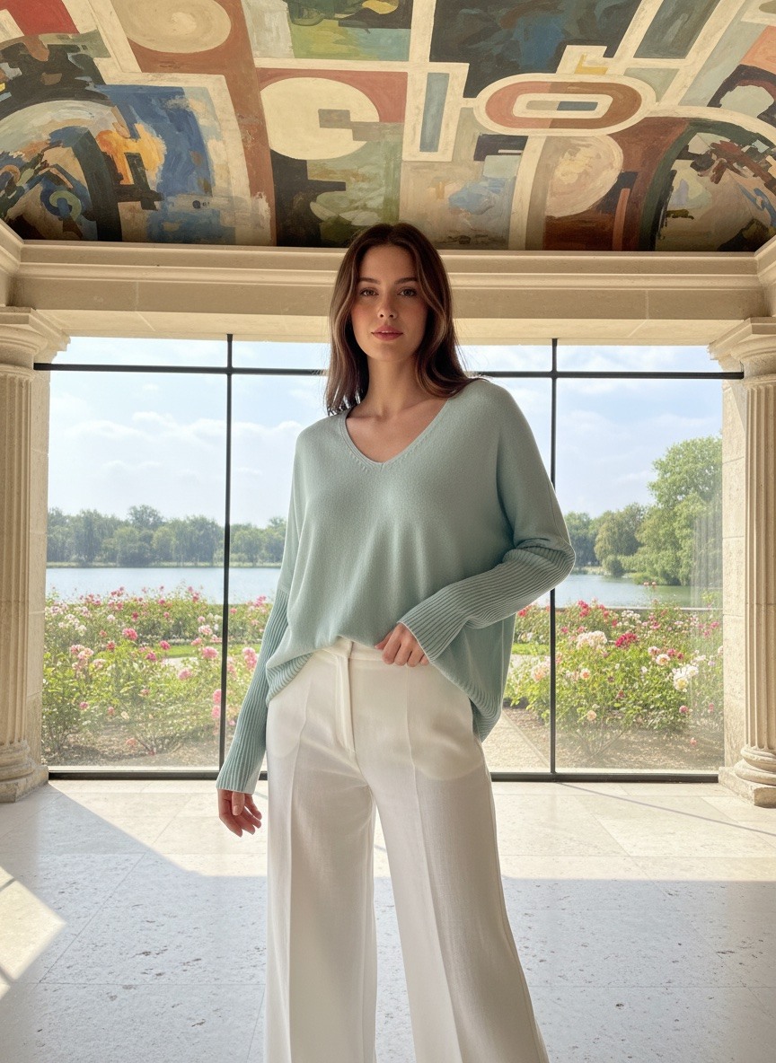 Wholesaler LAFÉEROSE - Top Style Uni T -shirt - Light fine sweater in soft Modal V -neck with short sleeves