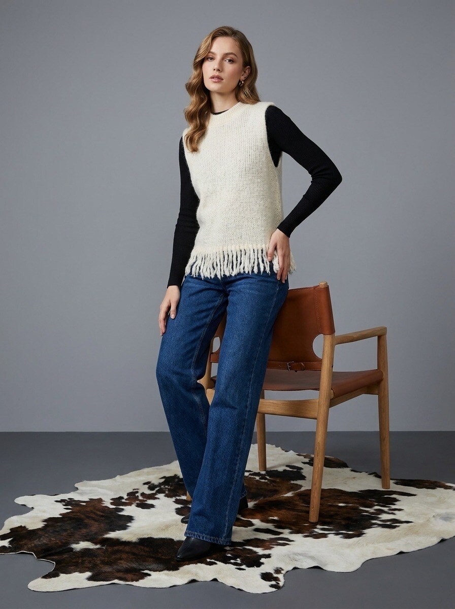 Großhändler LAFÉEROSE - Weiche ärmellose Fransenpullover in 40% Mohair und 10% Wolle