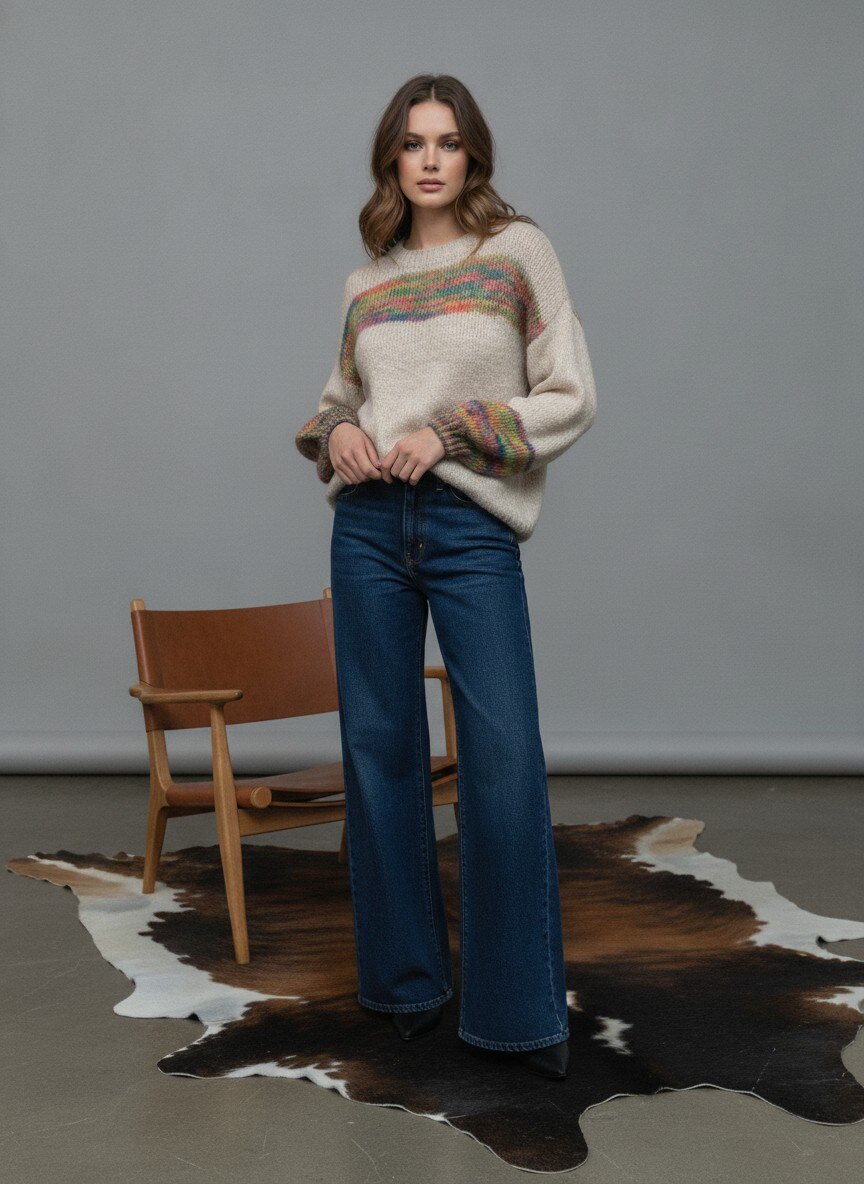 Grossiste LAFÉEROSE - PULL LAINE ARC EN CIEL/MULTICOLORE TIE AND DYE TENDANCE COL ROND MANCHES LONGUES