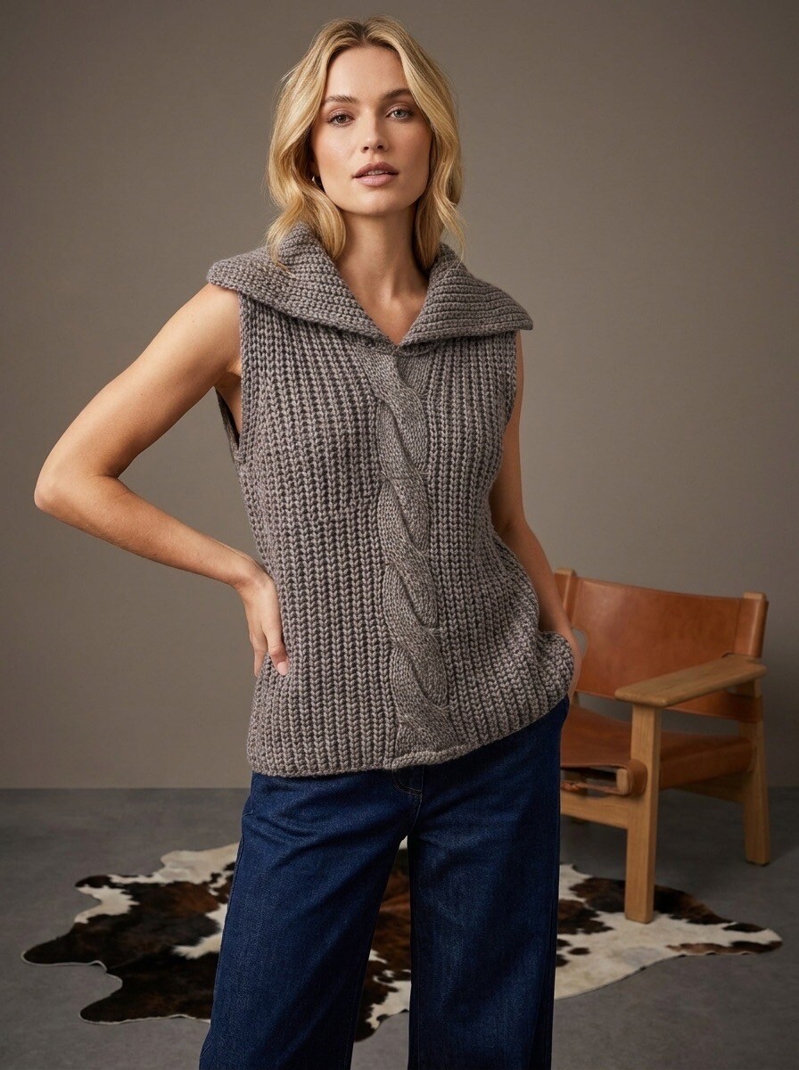 Grossiste LAFÉEROSE - Pull en maille en laine torsadé et col très large