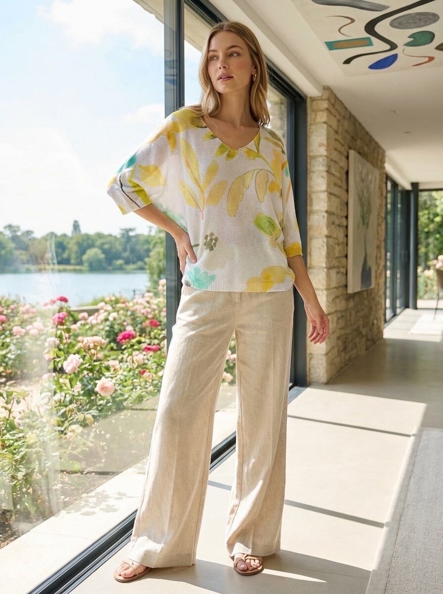 Grossiste LAFÉEROSE - Top - Pull en crochet doux a imprimé fleuri colorés en viscose ample oversize