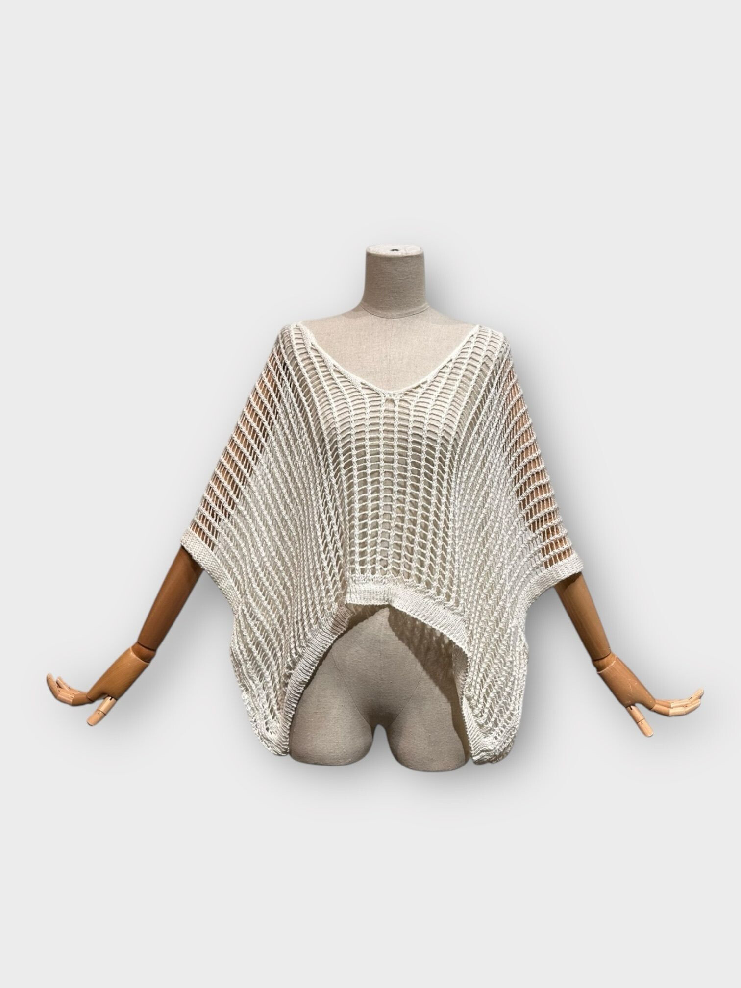 Grossista LAFÉEROSE - Alto -maglione di cotone aperto -Collar V -Ceck con punti larghi e sciolti, manici per pipistrelli