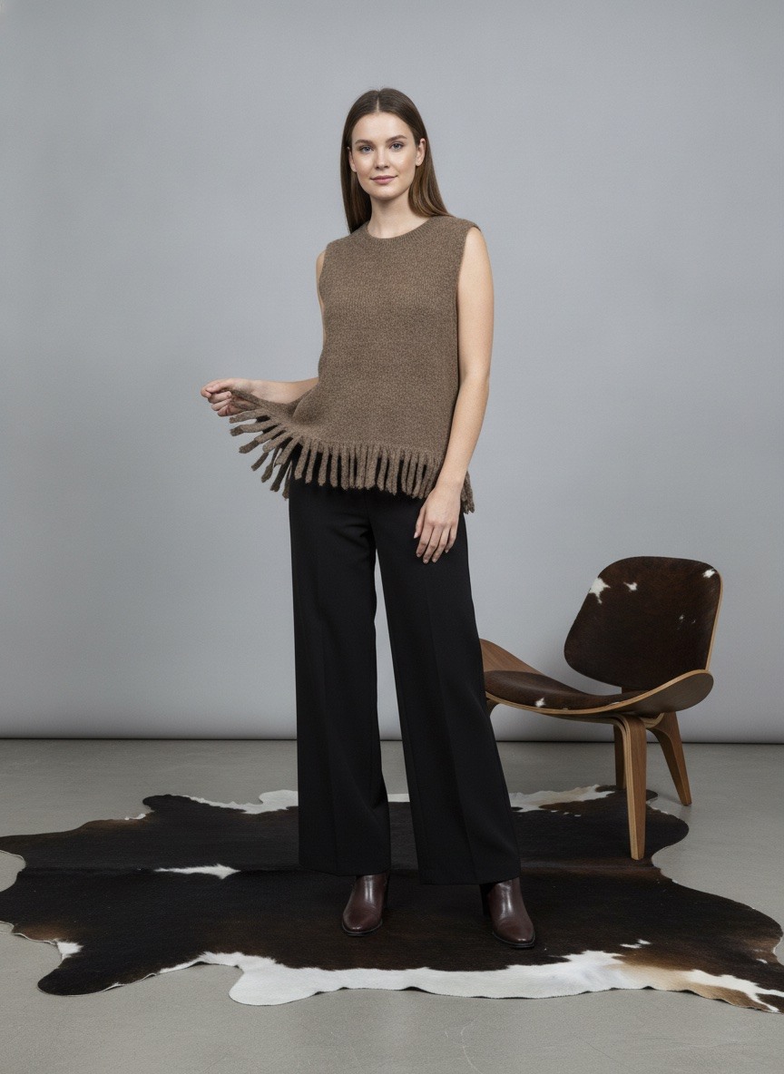 Grossiste LAFÉEROSE - Pull doux sans manches à franges en 40% mohair et 10% laine