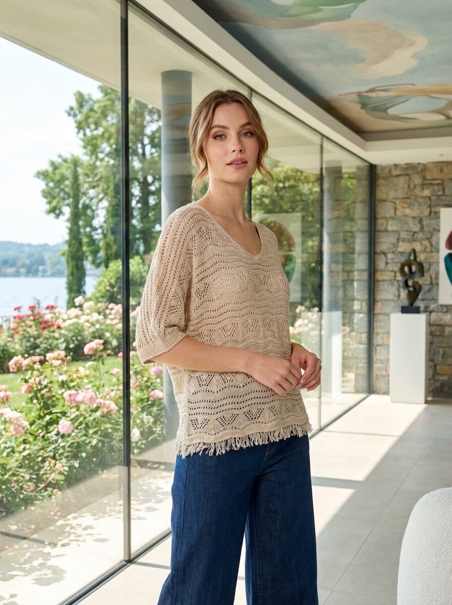 Großhändler LAFÉEROSE - Häkelkette Strickweste mit einem Pompom Sticketailetaste
