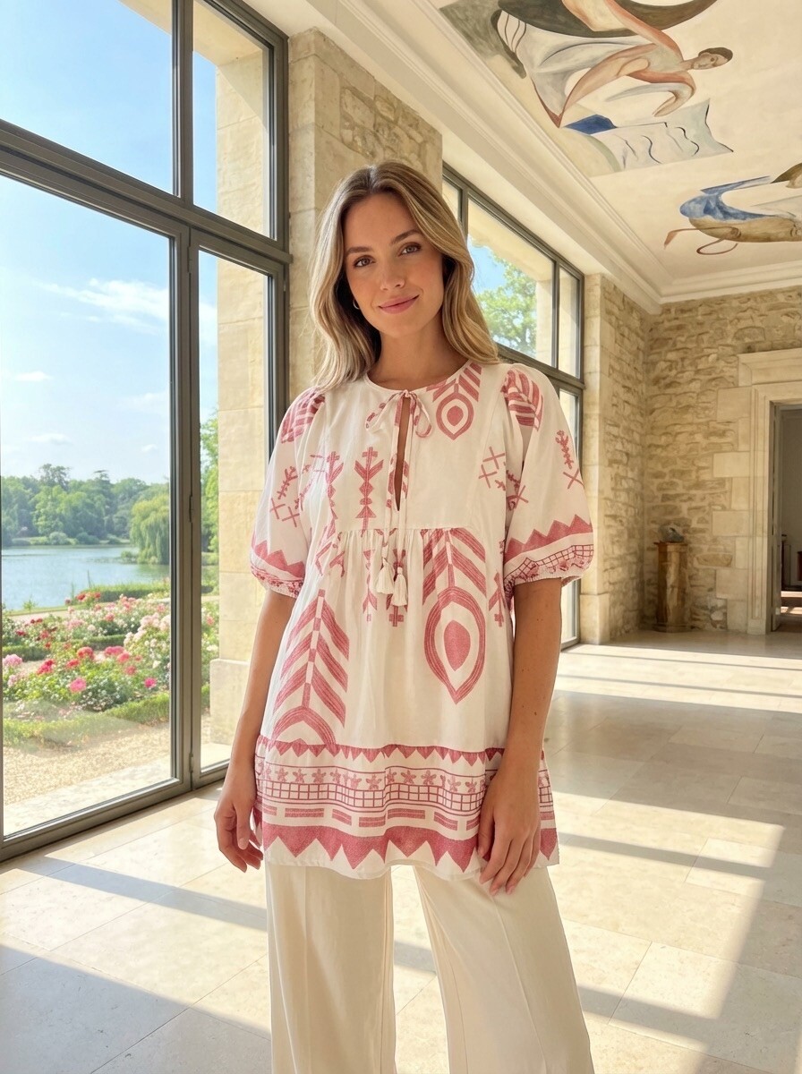 Mayorista LAFÉEROSE - Mid-longitud en vestido de algodón Poplina bohemia grandes mangas cortas hinchadas