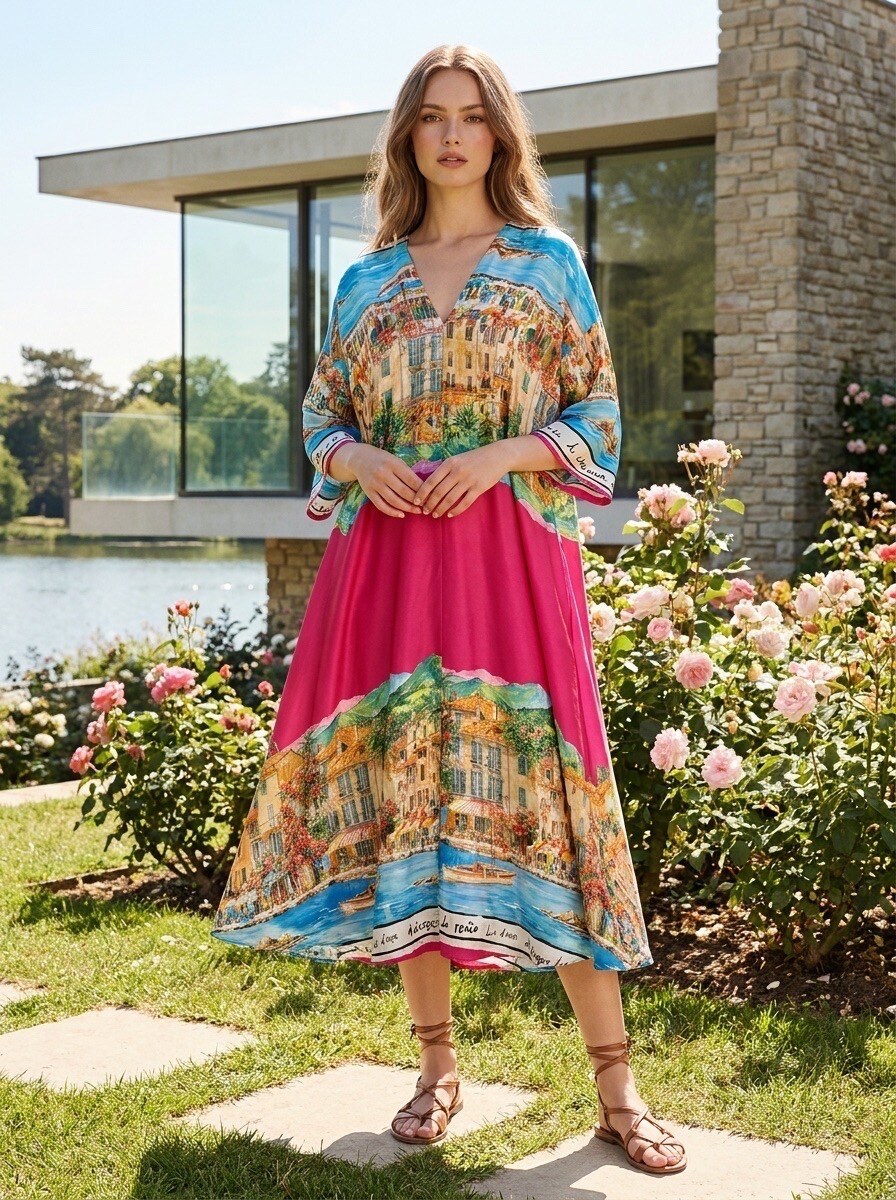 Mayorista LAFÉEROSE - Vestido Largo Fluido con Estampado Riviera