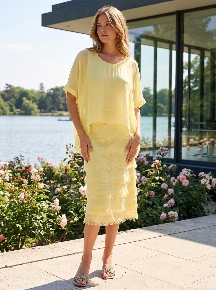 Grossiste LAFÉEROSE - Robe Tunique Bimatière à Volants Effilochés