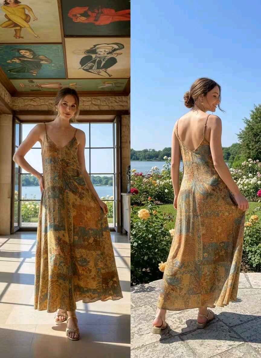 Grossiste LAFÉEROSE - Robe Longue Imprimée Bohème en coton et soie
