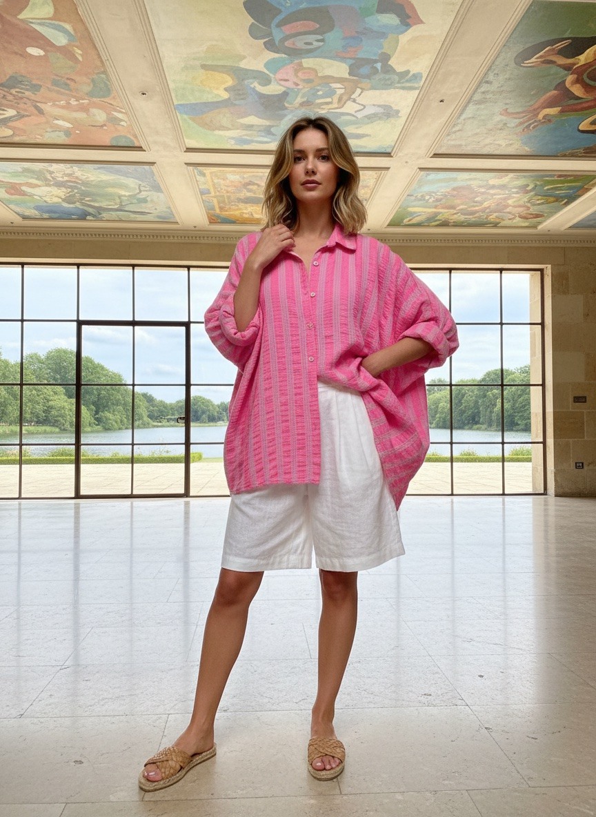 Grossiste LAFÉEROSE - Chemise Tunique Robe oversize en gaze de coton imprimé rayures