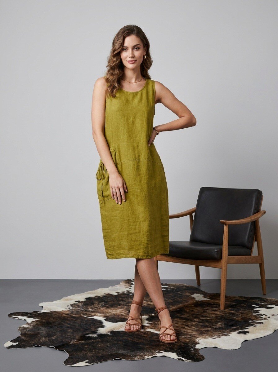 Großhändler LAFÉEROSE - Ärmelloses Leinen-Midikleid