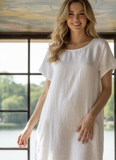 Mayorista LAFÉEROSE - Vestido Recto de Lino con Bolsillos