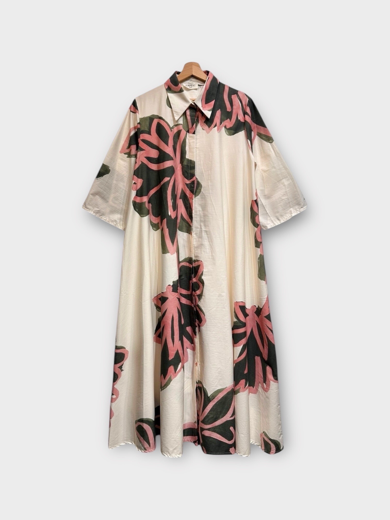 Wholesaler LAFÉEROSE - Maximum long cotton dress printed flowers 3/4 -flared sleeves - bohemian chic