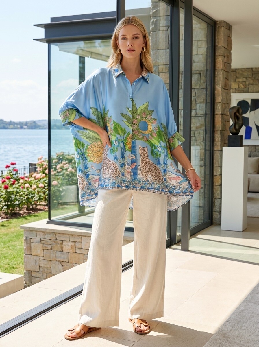 Grossiste LAFÉEROSE - Chemise Robe oversize - Tunique fluide à imprimé animalier à manches 3/4