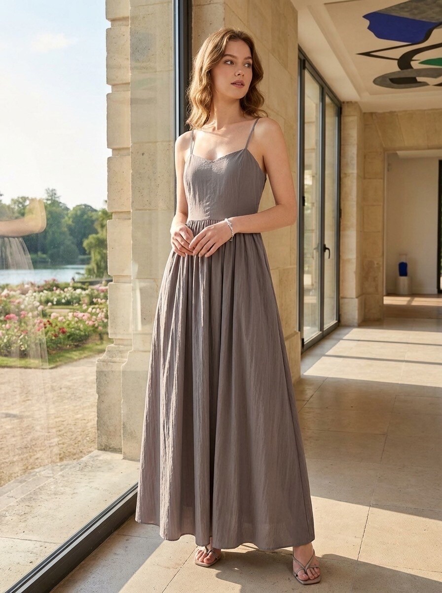 Grossiste LAFÉEROSE - Robe longue en viscose ample et évasée à bretelle réglable