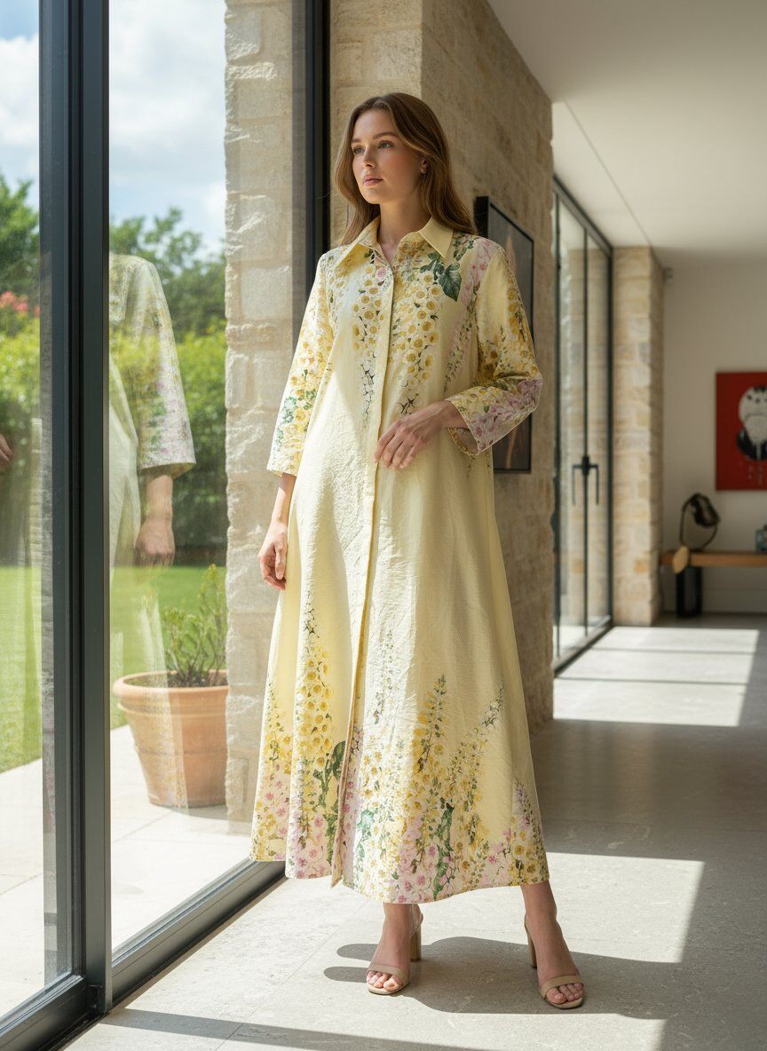 Grossiste LAFÉEROSE - Robe longue maxi en coton imprimé fleurs à manches 3/4 ample évasée bohème