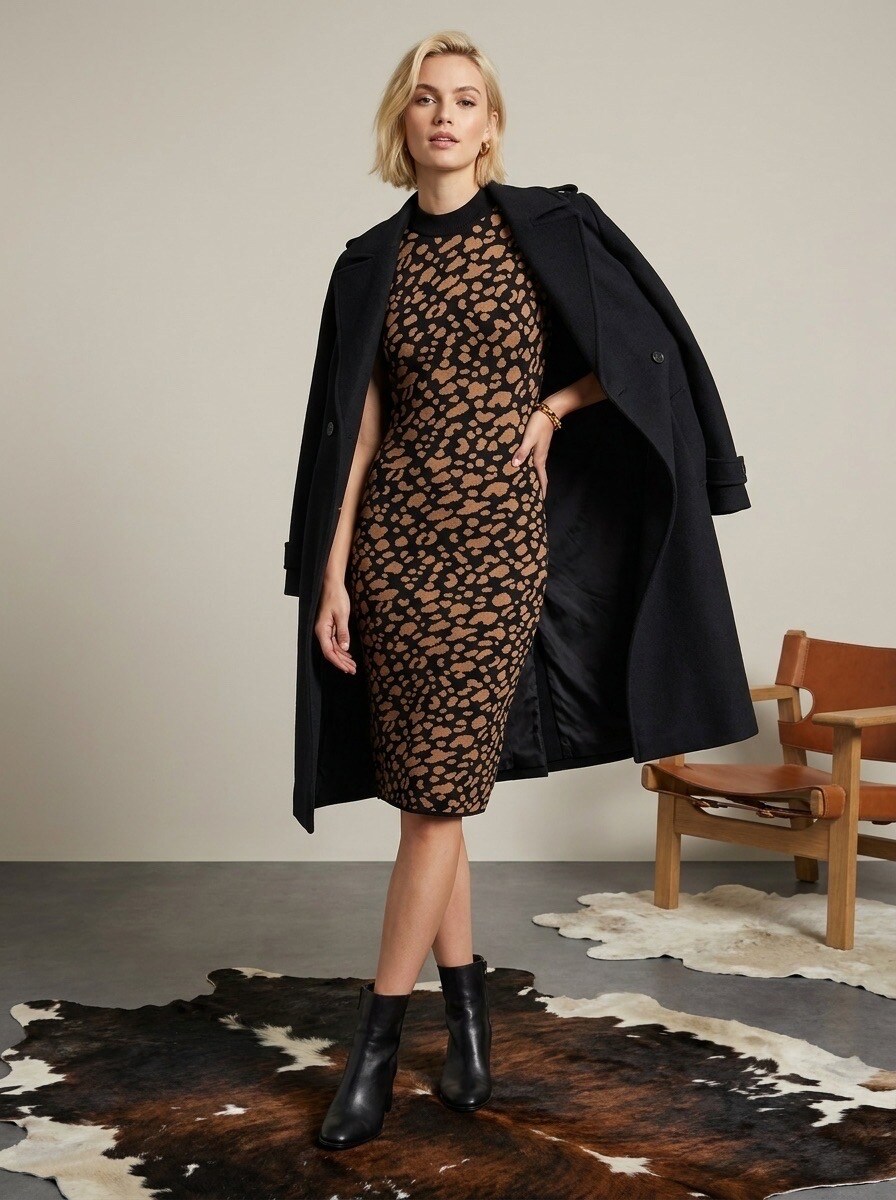 Großhändler LAFÉEROSE - LANGES KLEID MIT SCHULTERPOLSTERN UND LEOPARDENSCHLITZ IM RÜCKEN