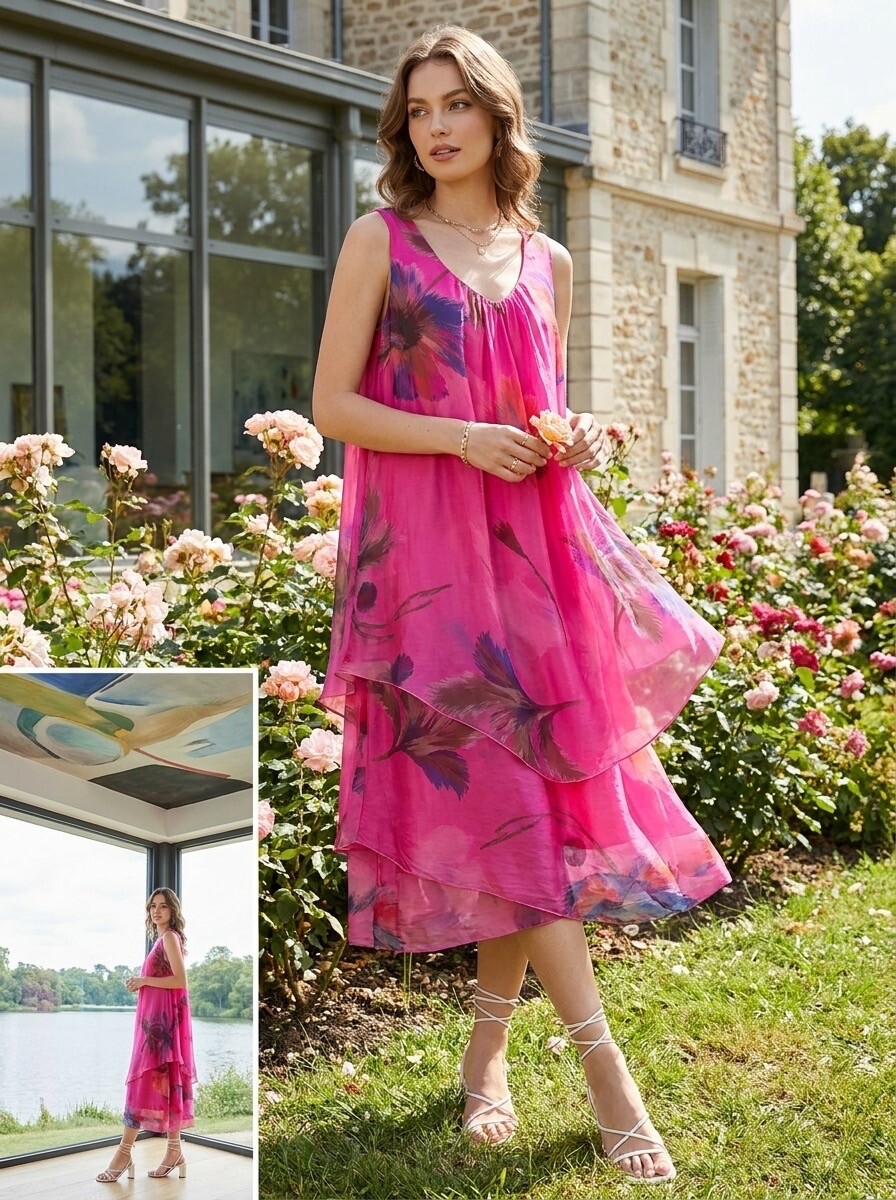 Großhändler LAFÉEROSE - ASYMMETRISCHES ÄRMELLOSES KLEID MIT BLUMENMUSTER