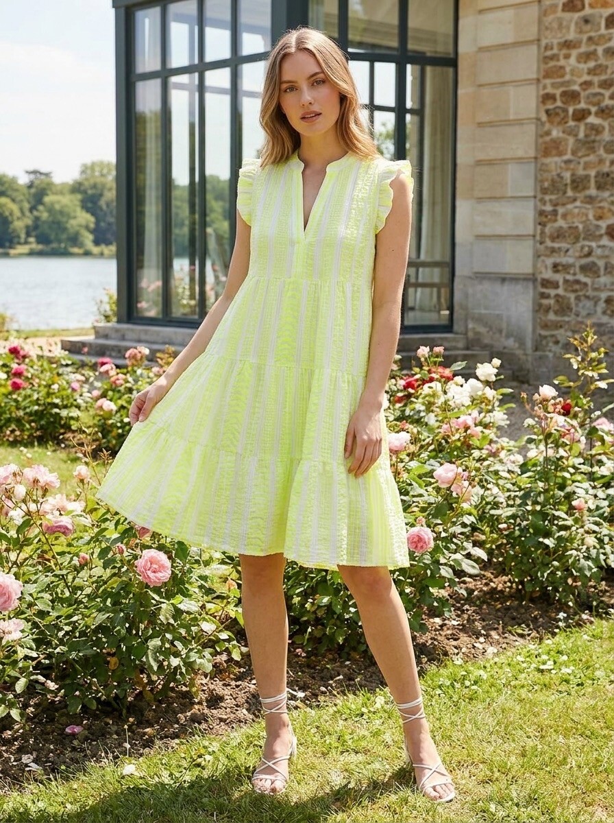 Grossiste LAFÉEROSE - Robe mi-longue en gaze de coton col V manches froncées - bohème