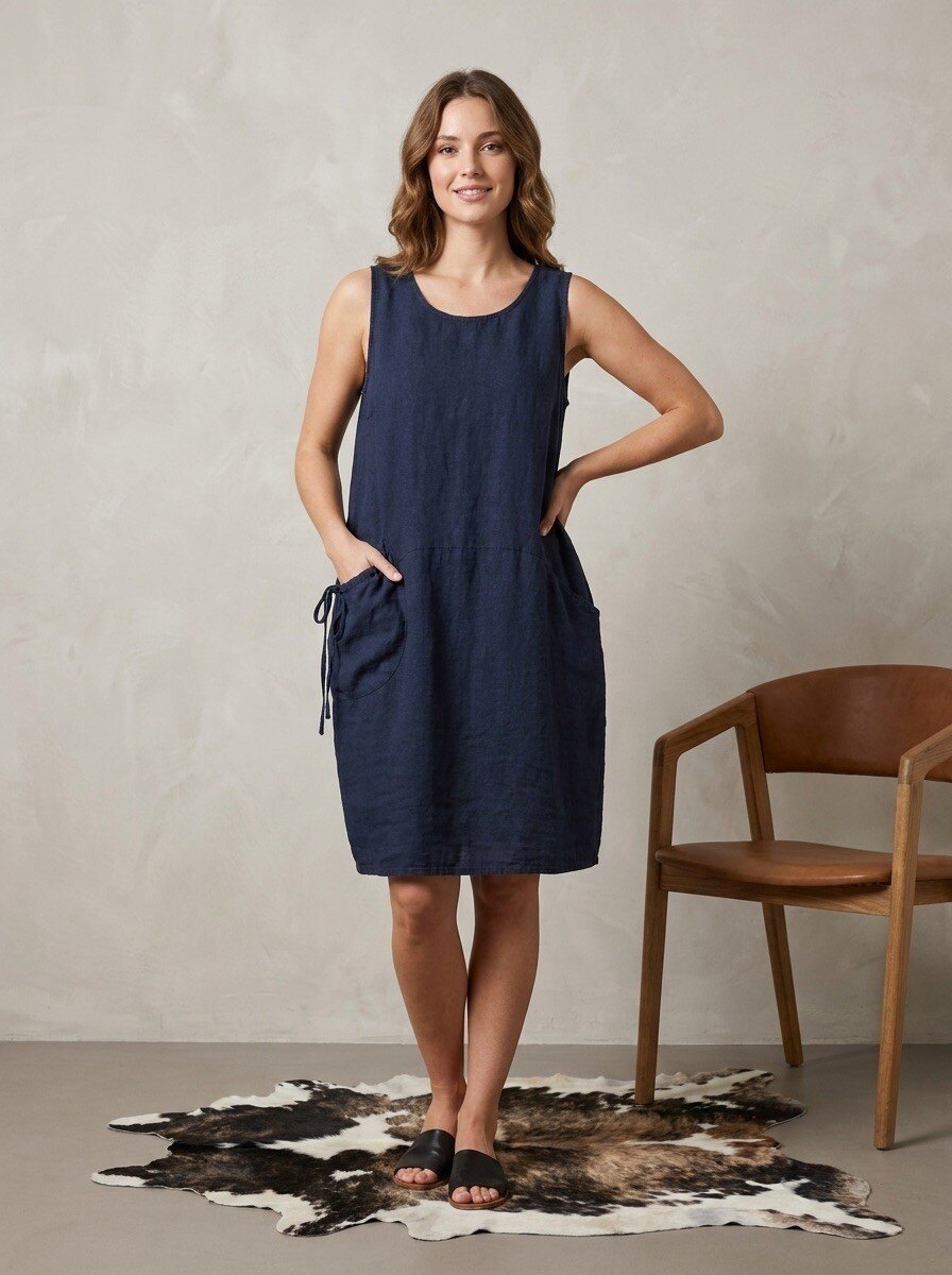 Großhändler LAFÉEROSE - Ärmelloses Leinen-Midikleid