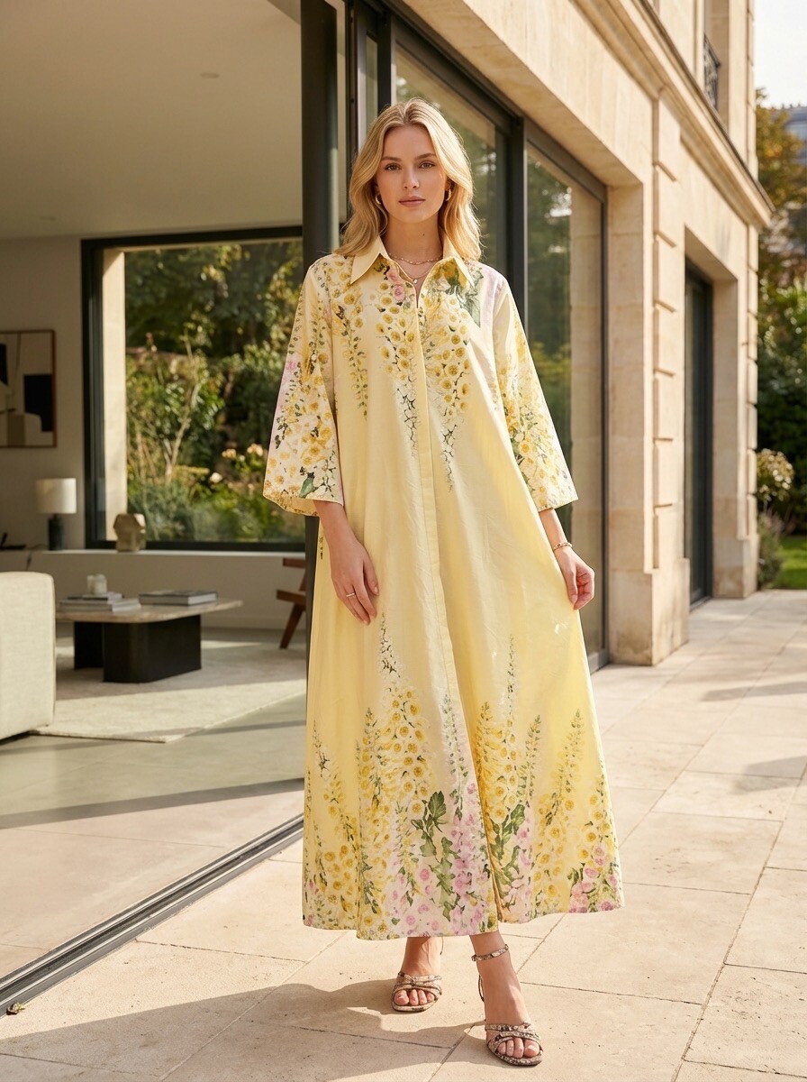 Mayorista LAFÉEROSE - Máximo vestido de algodón largo flores estampadas con 3/4 mangas bohemias bohemias de 3/4