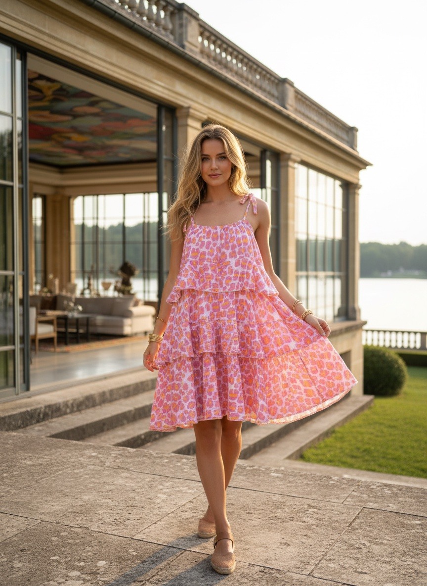 Wholesaler LAFÉEROSE - Mid -length dress in cotton gauze printed leopard - bohemian