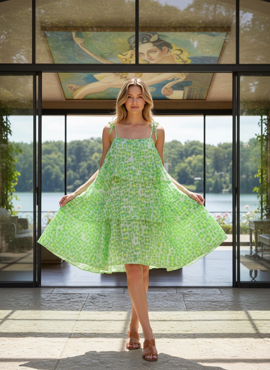 Großhändler LAFÉEROSE - Mid -Länge Kleid in Baumwollgaze gedruckter Leopard - Bohemian