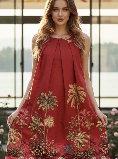 Grossiste LAFÉEROSE - Robe en coton sans manches imprimée tropicale