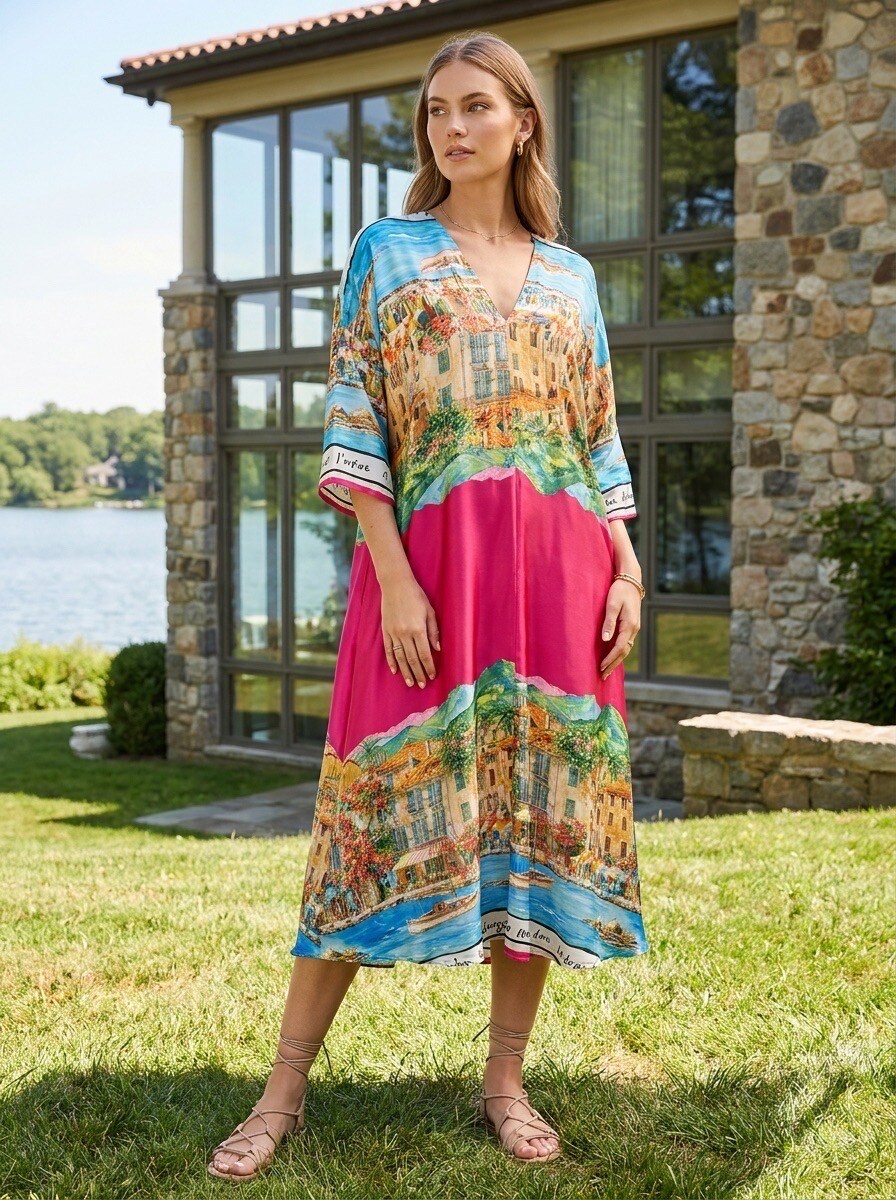 Grossiste LAFÉEROSE - Robe Longue Fluide Imprimé Riviera Riviera
