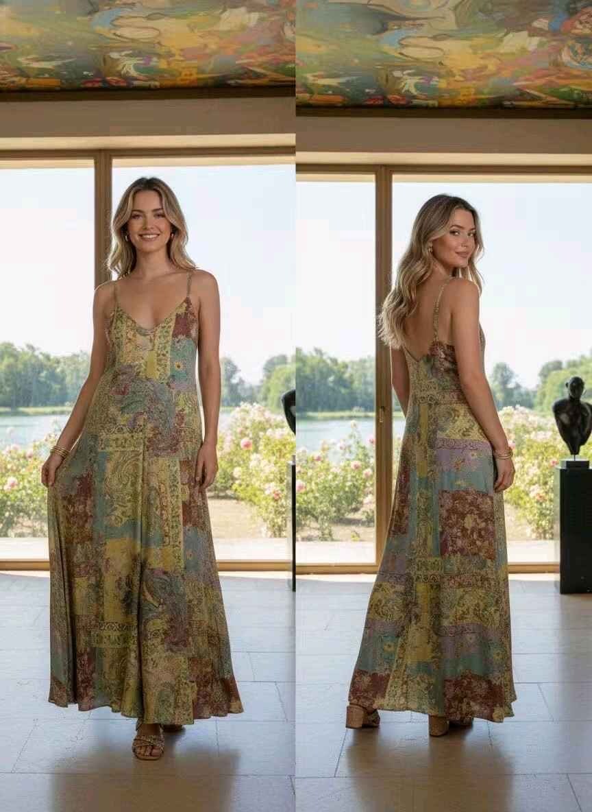 Wholesaler LAFÉEROSE - Bohemian Printed Long Dress in Cotton and Silk