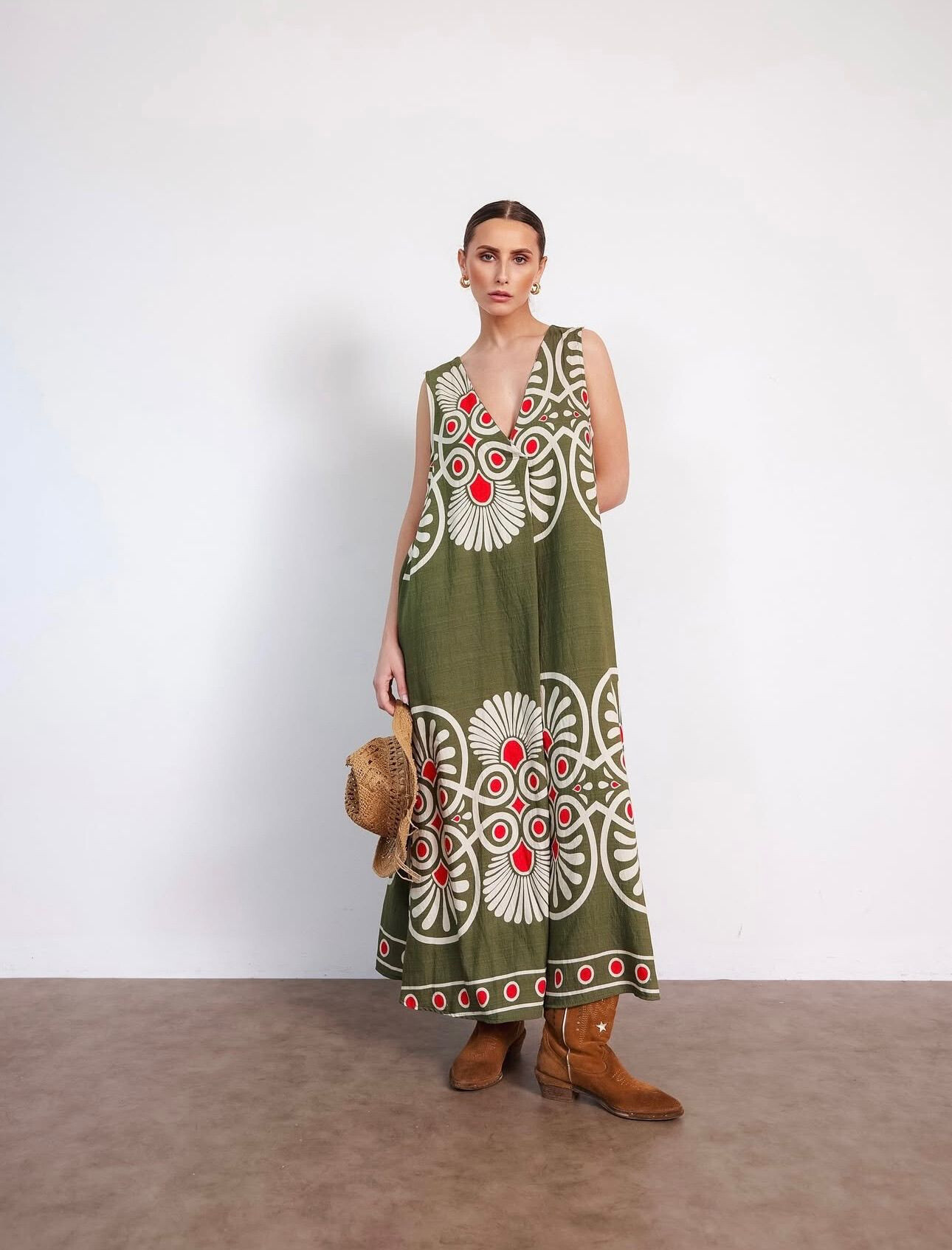 Großhändler LAFÉEROSE - Langes fließendes Kleid 100% Viskose bedruckt V-Ausschnitt ärmellos