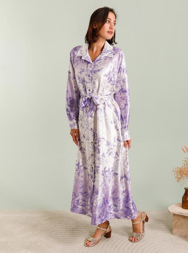 Grossiste LAFÉEROSE - Robe longue maxi fluide à broderie et imprimé fleuri satiné - chic élégant