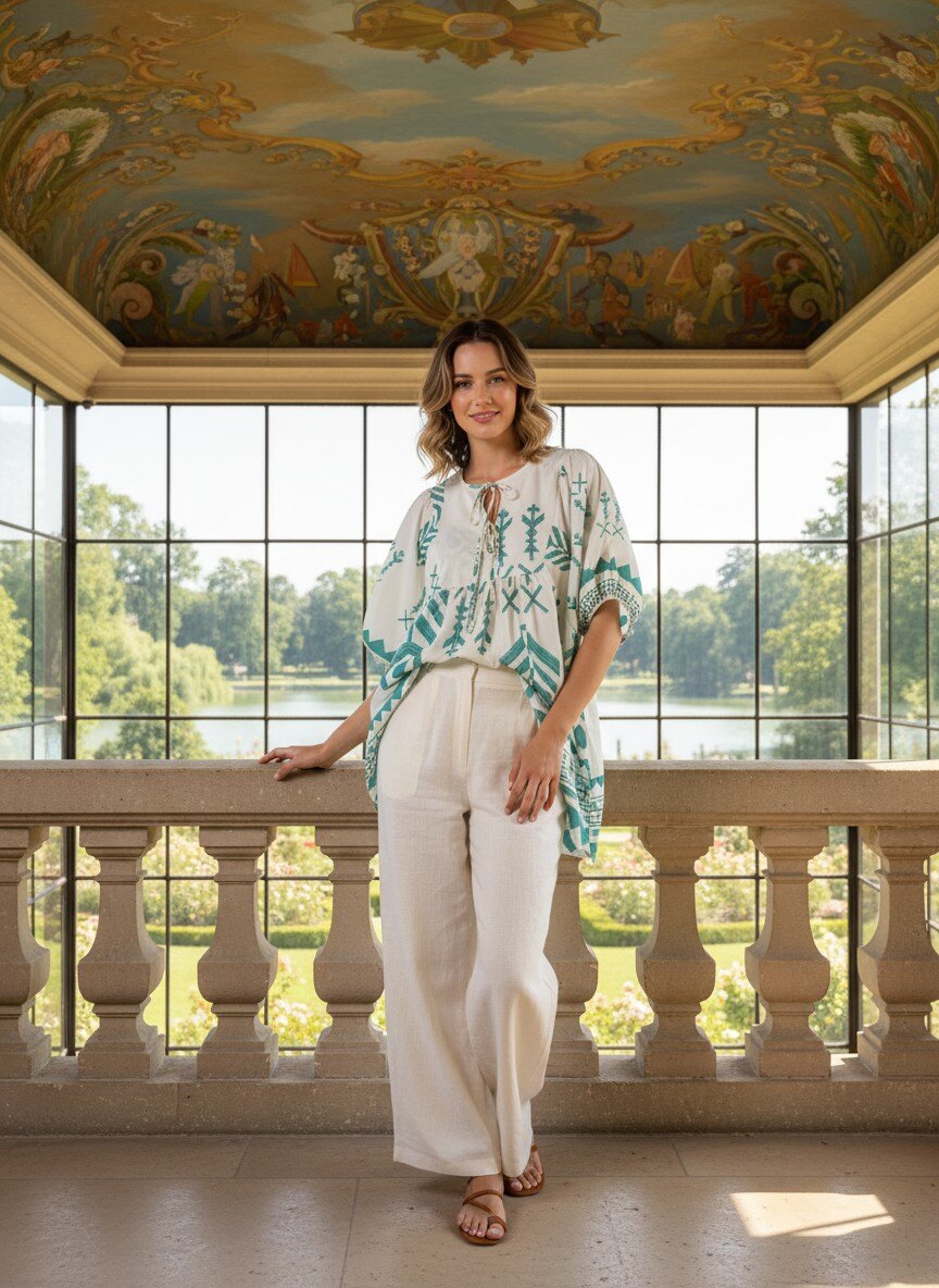 Grossiste LAFÉEROSE - Robe mi-longue en coton style bohème popeline ample manches courtes bouffantes